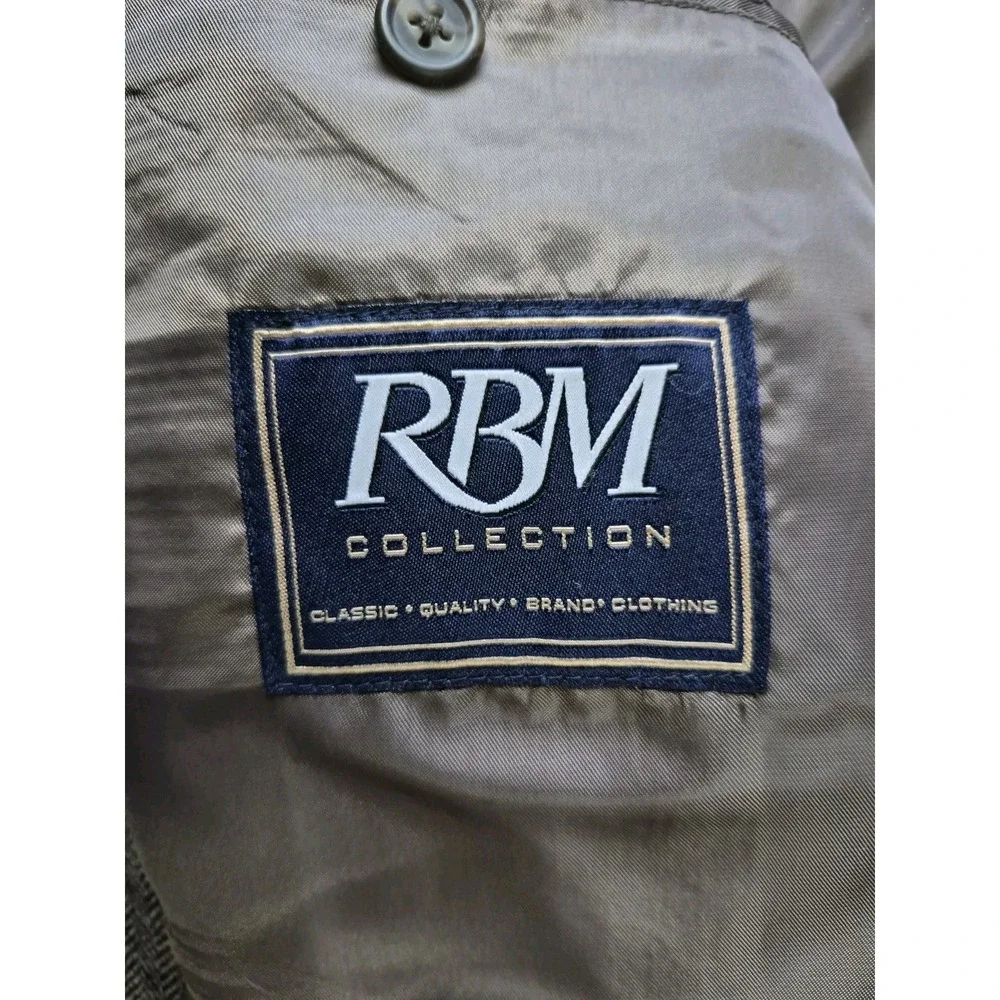 RBM Mens Wool Sports Coat 46R Taupe Herringbone 2 Button Blazer H703